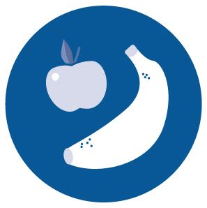 A graphic of a banana and an apple