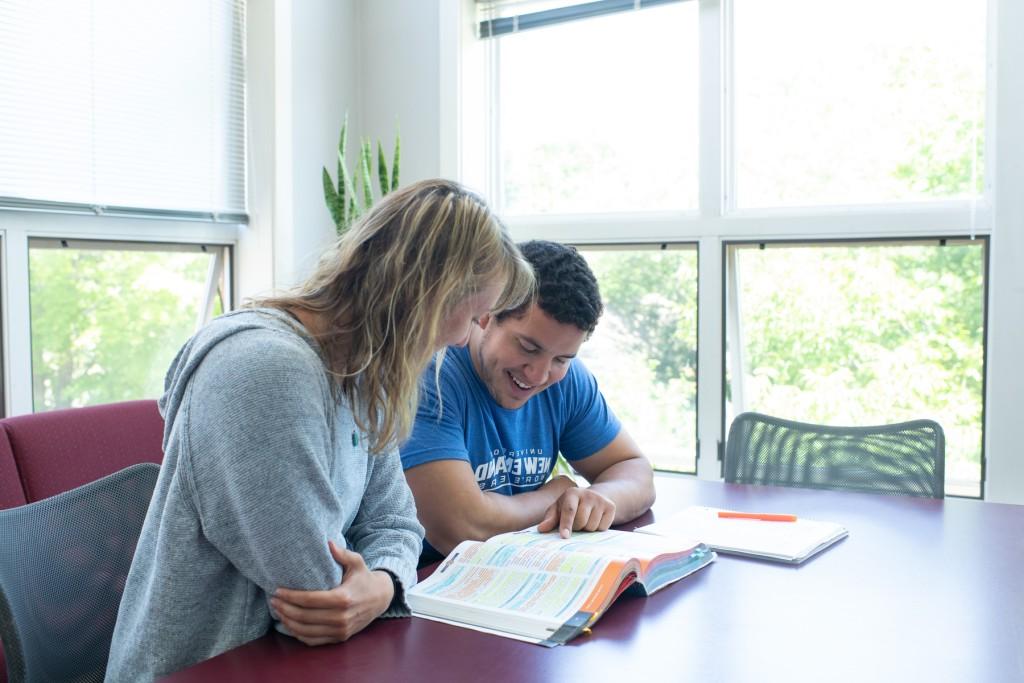 two students study together